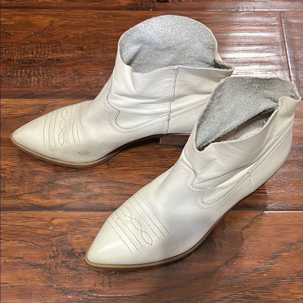Women's White Leather Ankle Boots